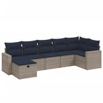 vidaXL Salon de jardin 7 Pièces avec coussins gris résine tressée