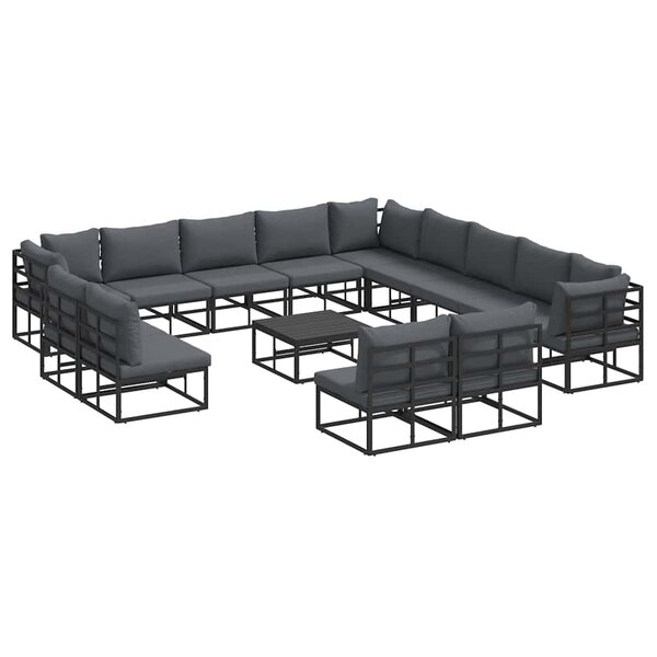 vidaXL Ensemble de canapé de jardin avec coussin 14 Pièces Noir Aluminium