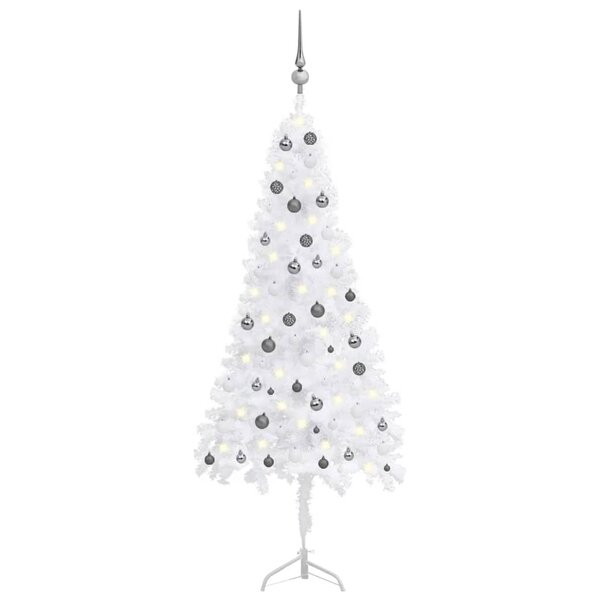 vidaXL Arbre de Noël artificiel d'angle LED et boules Blanc 210 cm PVC