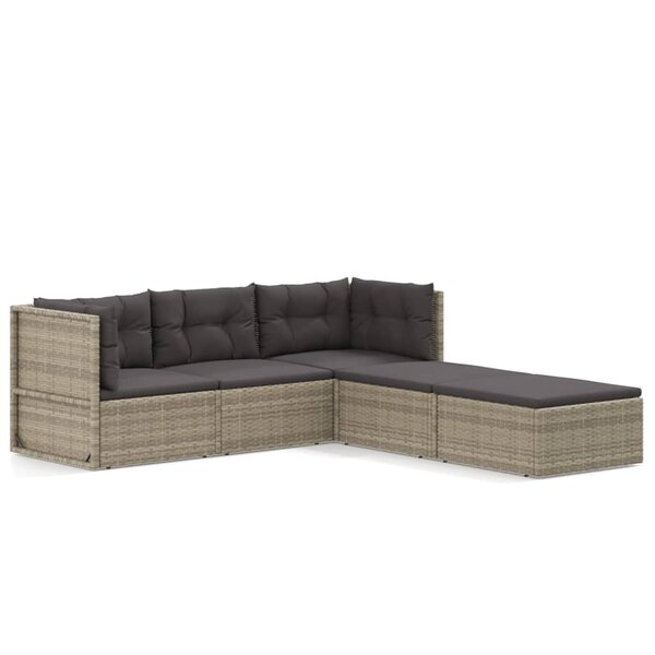 vidaXL Salon de jardin 5 Pièces avec coussins Gris Résine tressée