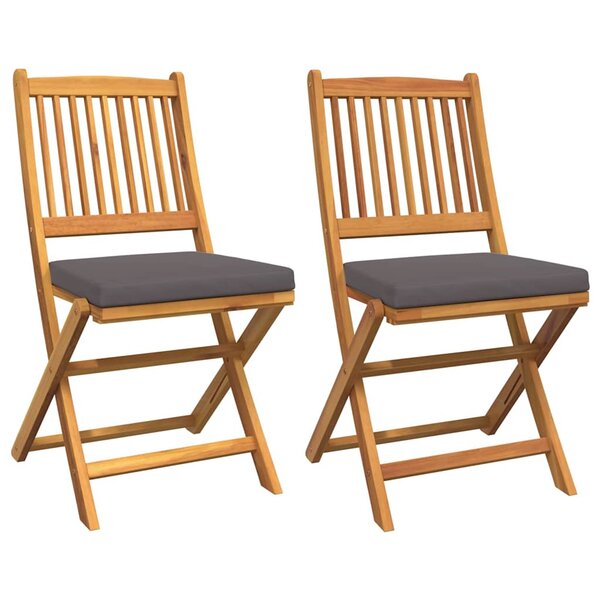 vidaXL Chaise pliante 2 Pièces Gris 49 x 57.5 x 92cm Bois d'acacia massif