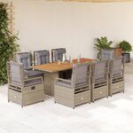 vidaXL Ensemble à manger de jardin et coussins 9 Pièces beige Poly rotin