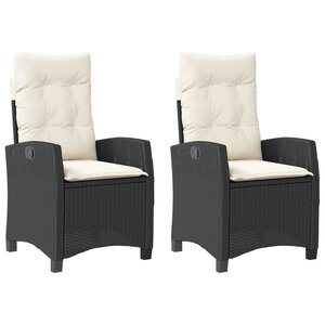 vidaXL Chaises inclinables de jardin lot de 2 et coussins noir rotin