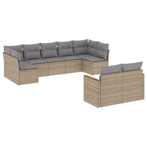 vidaXL Salon de jardin avec coussins 9Pièces mélange beige résine tressée