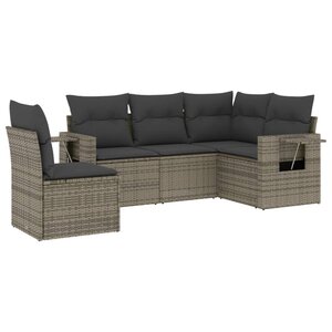 vidaXL Salon de jardin 5 Pièces avec coussins gris résine tressée