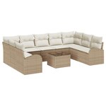vidaXL Ensemble de Canapé de Jardin 10 Pièces avec Coussins Beige Poly Rattan