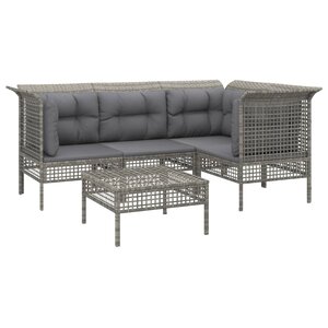Salon de jardin meuble d'extérieur ensemble de mobilier 5 pièces avec coussins gris résine tressée 02_0016415