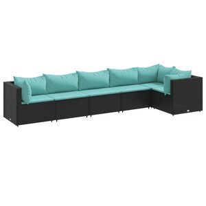 vidaXL Salon de jardin 6 Pièces avec coussins Noir Résine tressée