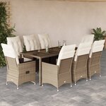 vidaXL Ensemble à manger de jardin et coussins 9 Pièces beige Poly rotin