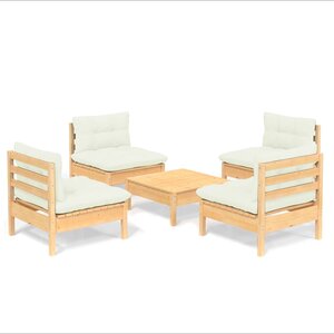 Salon de jardin meuble d'extérieur ensemble de mobilier 5 pièces avec coussins crème bois de pin 02_0016369