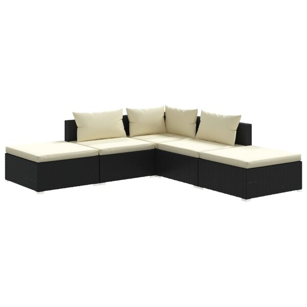 vidaXL Salon de jardin 5 Pièces avec coussins Résine tressée Noir