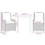 vidaXL Ensemble à manger de jardin 3 Pièces et coussins marron poly rotin