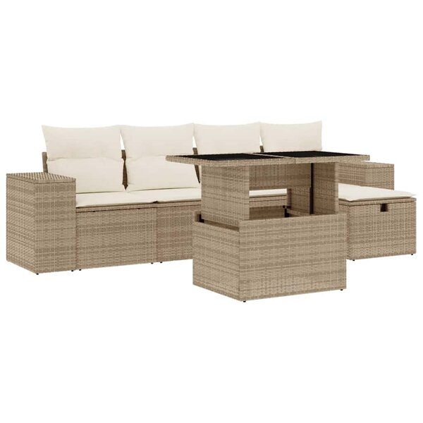 vidaXL Salon de jardin avec coussins 6 Pièces beige résine tressée