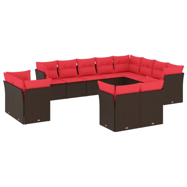 vidaXL Salon de jardin avec coussins 12 Pièces marron résine tressée