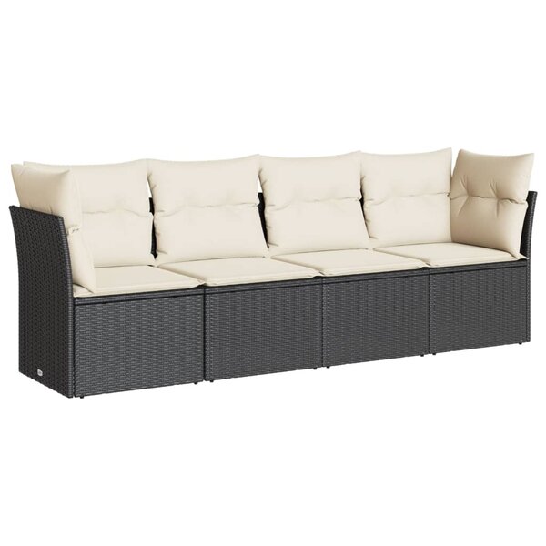 vidaXL Salon de jardin 4 Pièces avec coussins noir résine tressée