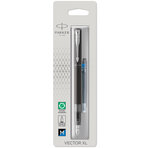 Parker vector xl stylo plume  laque noire métallisée sur laiton  plume moyenne  encre bleue  blister