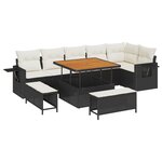 vidaXL Set de canapé de jardin 9 pièces  coussins inclus  rattan synthétique noir et acacia.