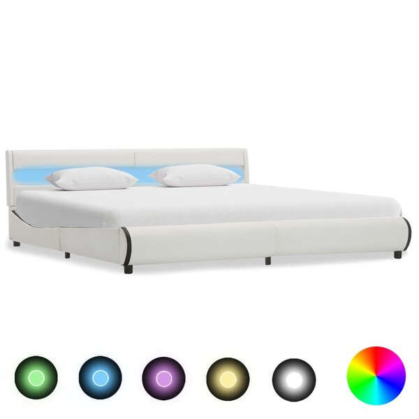 vidaXL Cadre de lit avec LED Blanc Similicuir 180 x 200 cm