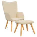 vidaXL Chaise de relaxation avec tabouret Crème Tissu