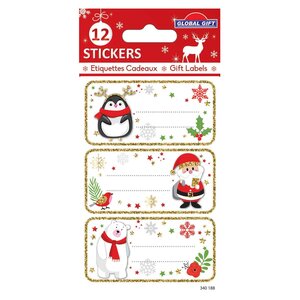 12 étiquettes adhésives de Noël - Père Noël et ses amis