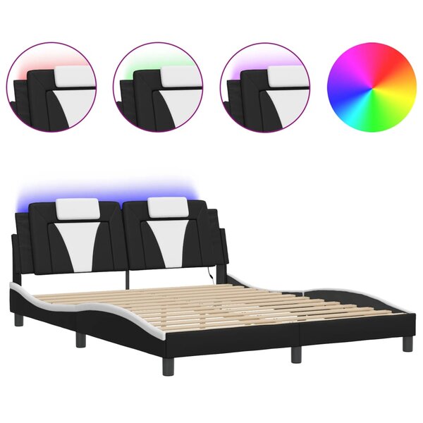 vidaXL Cadre de lit avec LED sans matelas noir et blanc 160x200 cm