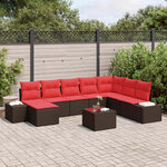 vidaXL Ensemble de canapé de jardin avec coussin 9 Pièces Marron et rouge