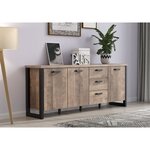 Buffet EMILE - Mélamine chêne brun tabac et noir mat - 3 Portes + 3 Tiroirs - 214 x 45 x 86 cm