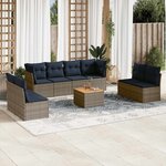 vidaXL Salon de jardin 9 Pièces avec coussins gris résine tressée