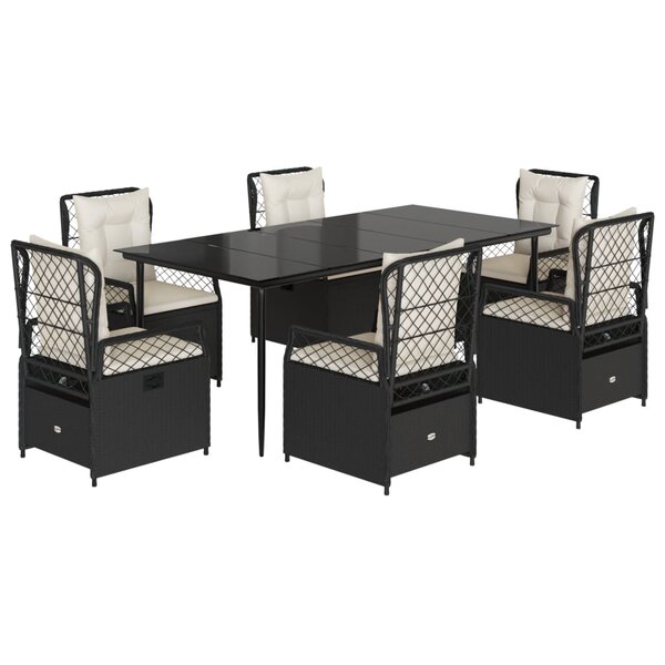 vidaXL Ensemble à manger de jardin coussins 7Pièces Noir Résine tressée
