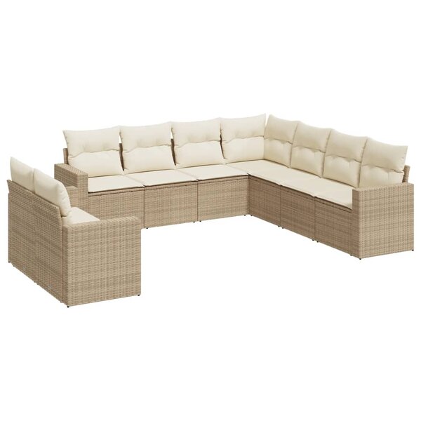 vidaXL Salon de jardin avec coussins 9 Pièces beige résine tressée