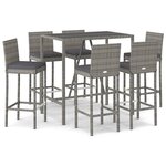 vidaXL Ensemble de bar de jardin 7 Pièces avec coussins gris poly rotin