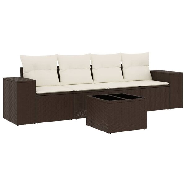 vidaXL Salon de jardin avec coussins 5 Pièces marron résine tressée