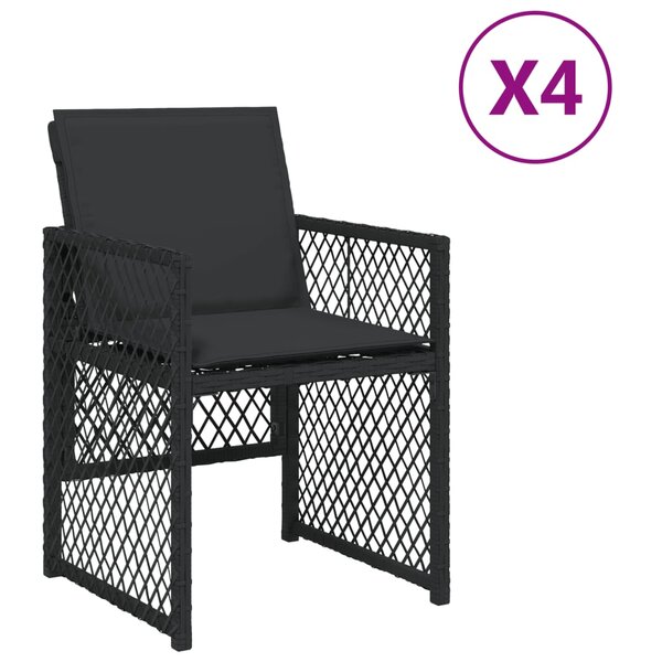 vidaXL Chaises de jardin lot de 4 avec coussins noir résine tressée