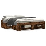 vidaXL Cadre de lit chêne fumé 135x190 cm bois d'ingénierie