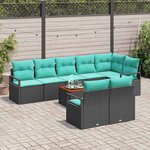 vidaXL Ensemble de canapé de jardin avec coussin 9 Pièces Noir Poly rotin