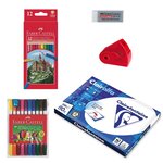 Kit pour dessiner : crayons de couleur, gomme, feutres, feuilles de papier A4 - FABER CASTELL & CLAIRALFA