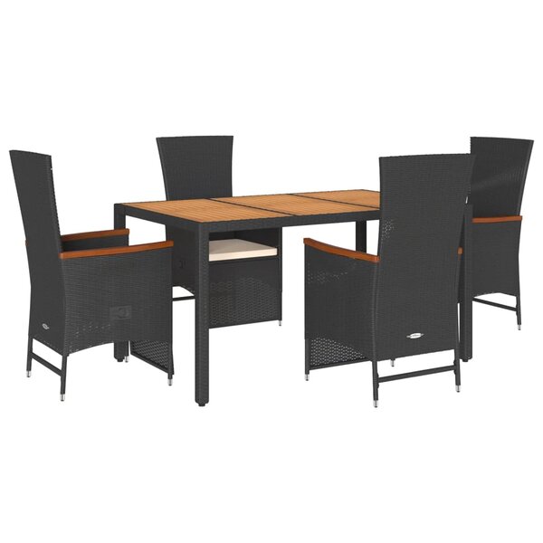 vidaXL Ensemble à manger de jardin coussins 5Pièces Noir Résine tressée