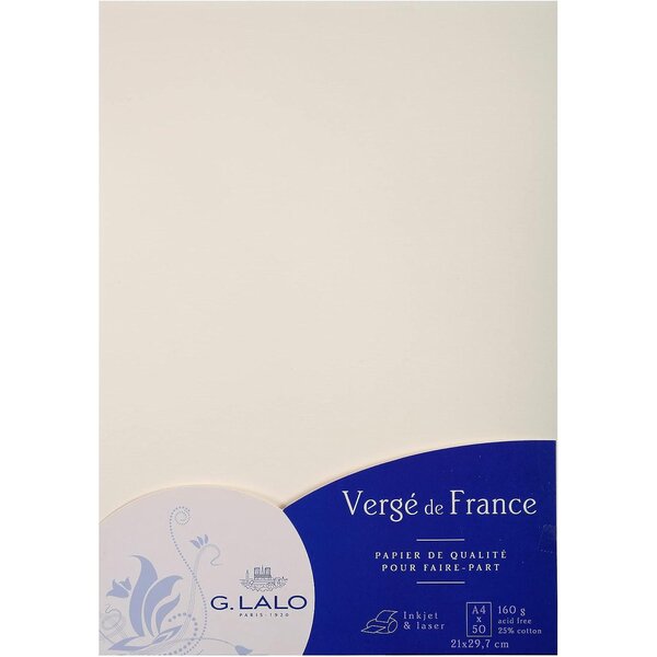 Paquet de 50 feuilles a4 vergé 160g blanc g.lalo