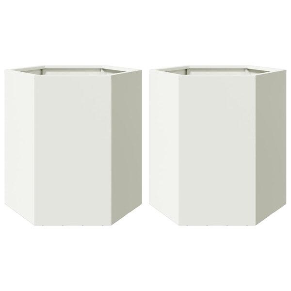 vidaXL Jardinières 2 Pièces blanc hexagone 46x40x45 cm acier