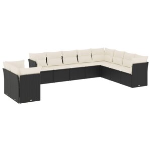 vidaXL Salon de jardin 10 Pièces avec coussins noir résine tressée