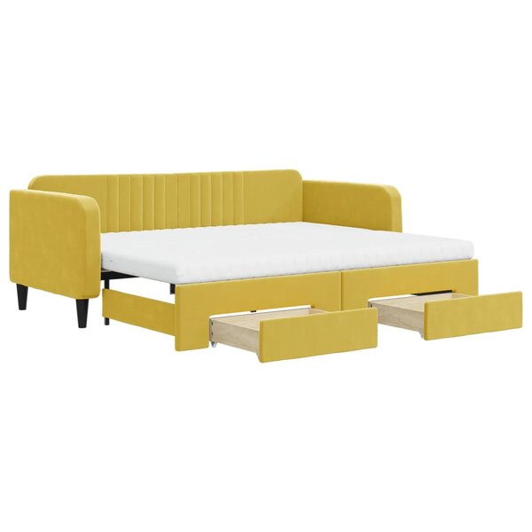 vidaXL Lit de jour avec gigogne et tiroirs jaune 90x200 cm velours