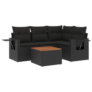 vidaXL Salon de jardin 5 Pièces avec coussins noir résine tressée