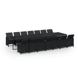 vidaXL Ensemble à dîner de jardin coussins 15 Pièces Résine tressée Noir