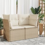 vidaXL Canapé de jardin avec coussins 2 places beige résine tressée