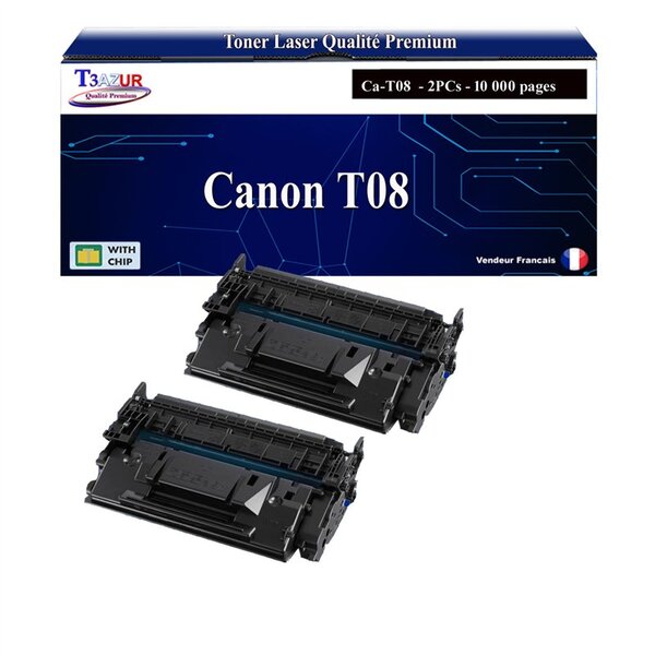 T3AZUR - 2x Toners compatibles avec Canon i-SENSYS X1238i II  X1238iF II  X1238P II  X1238Pr II remplace Canon T08 Noir - 10 000 pages