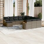 vidaXL Salon de jardin avec coussins 12 Pièces gris résine tressée