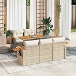 vidaXL Salon de jardin 6 Pièces avec coussins beige résine tressée acacia