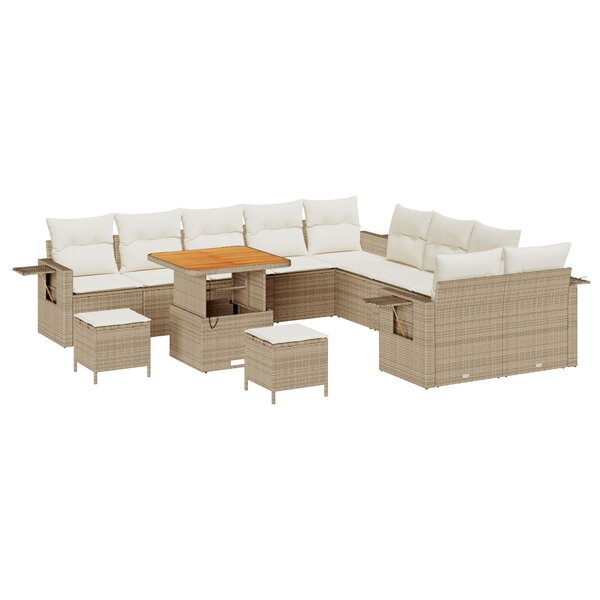 vidaXL Canapé de jardin 13 pièces avec coussins en poly rattan beige et acacia.