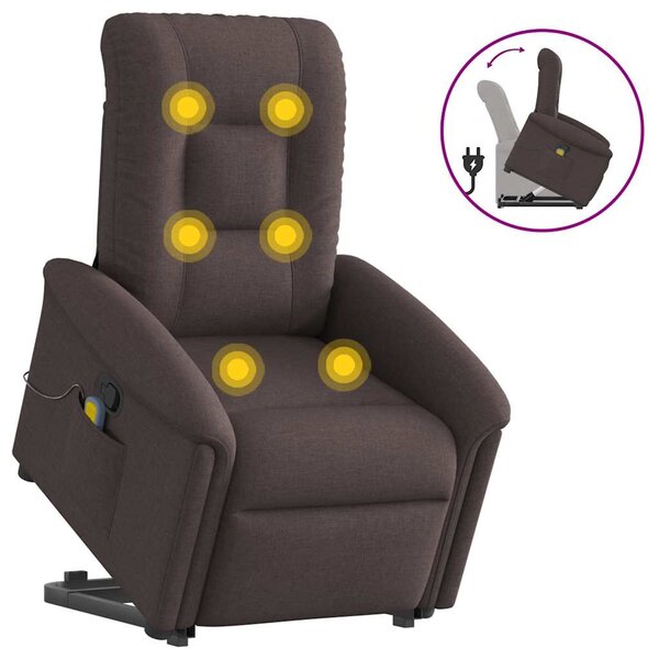 vidaXL Fauteuil inclinable de massage Marron foncé Tissu