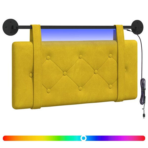 vidaXL Tête de lit suspendue Avec lumière LED Jaune Velours